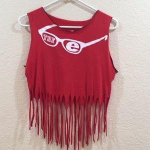 Vintage red fringe cropped top